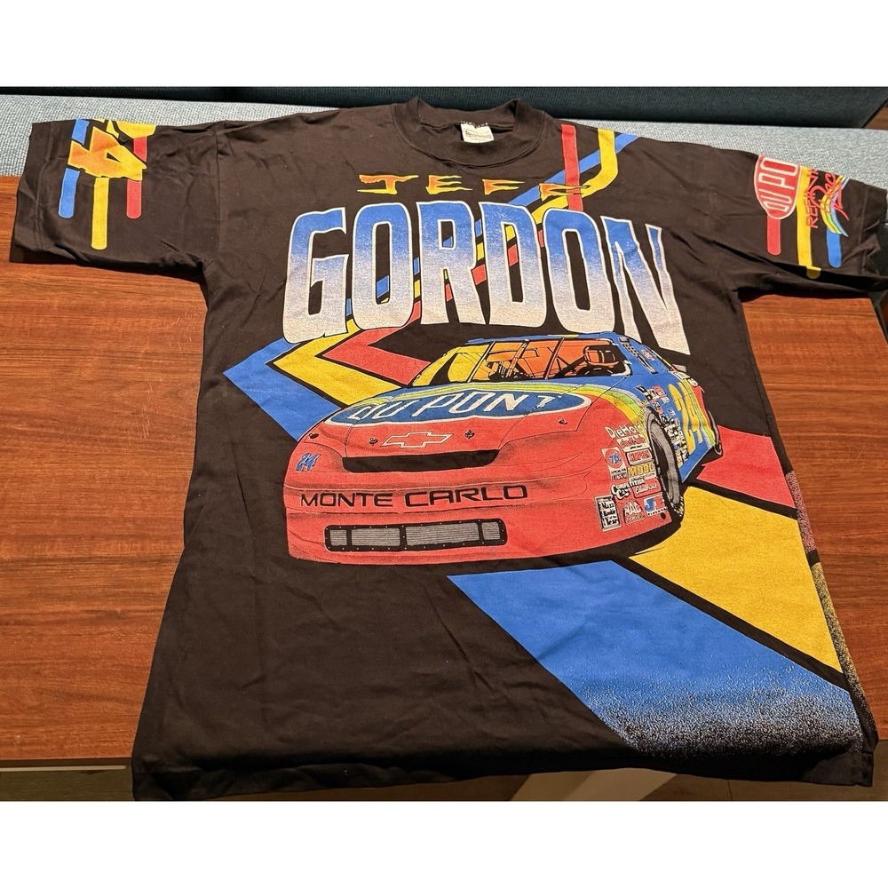 Vintage Jeff Gordon 24 SMOKIN THE COMPETITION T Shirt Black‎ Large NASCAR 1995
